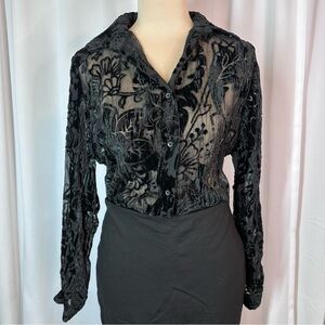 VTG Sheer Floral Burnout Velvet Top S Y2K Blouse Romantic Whimsigoth Grunge EUC